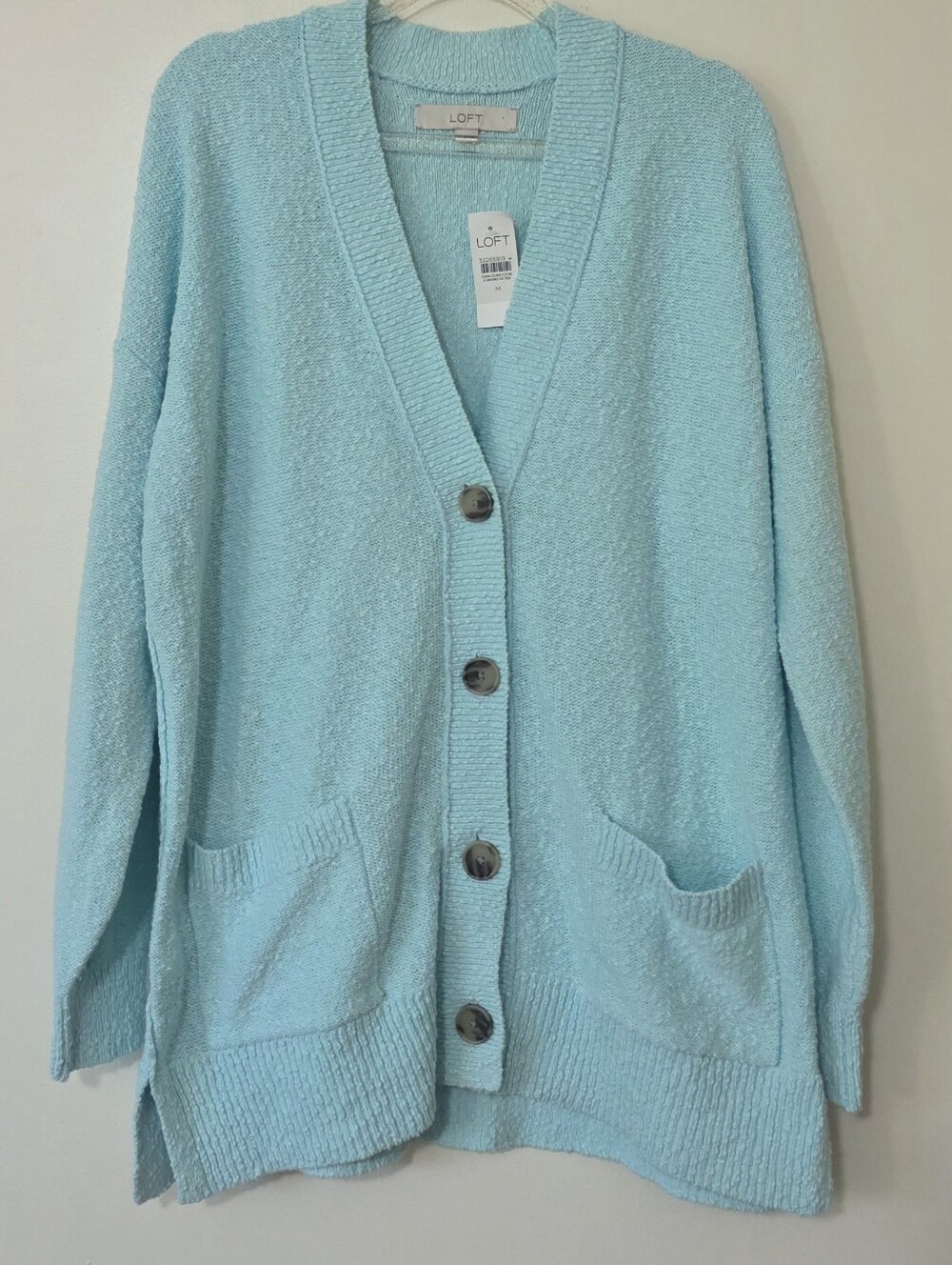 NWT LOFT Textured V-neck Cardigan Sky Blue/Turquoise Downtown Girl Preppy Medium